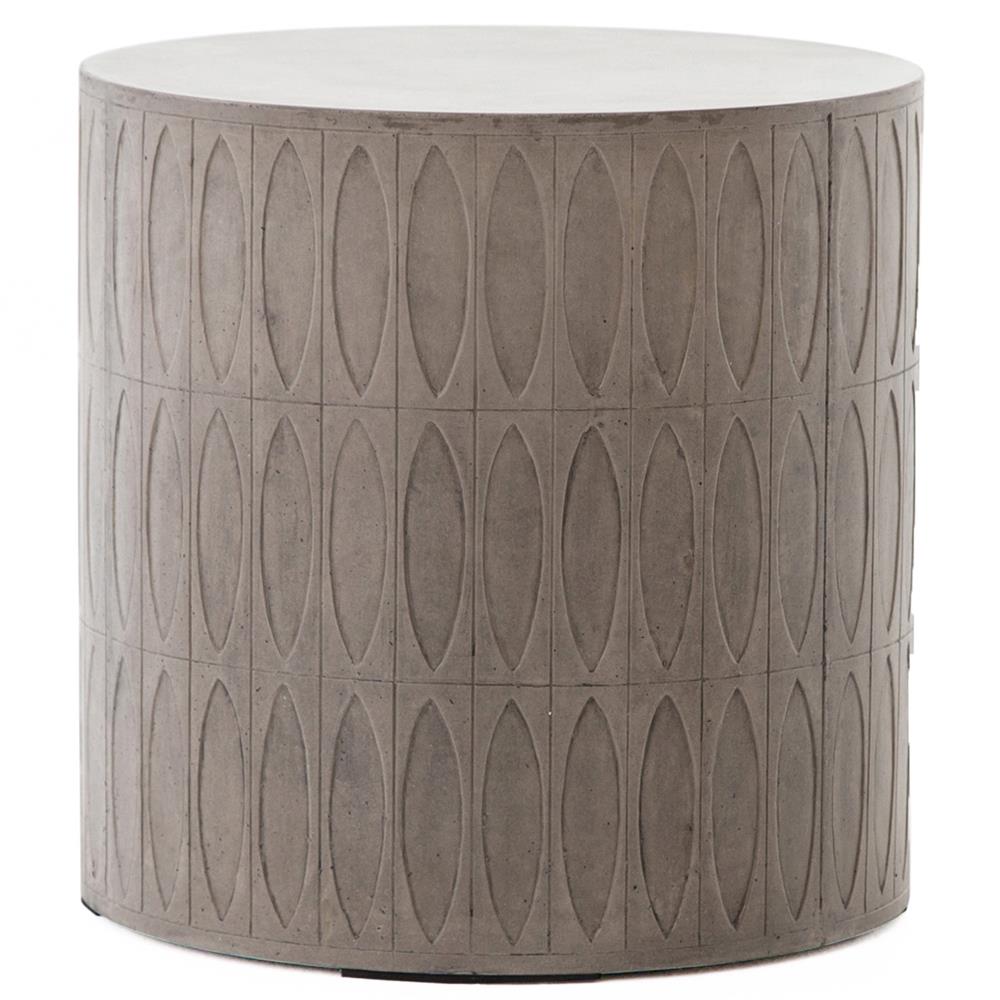 Jeremy Modern Classic Grey Concrete Round Outdoor Drum End Table|