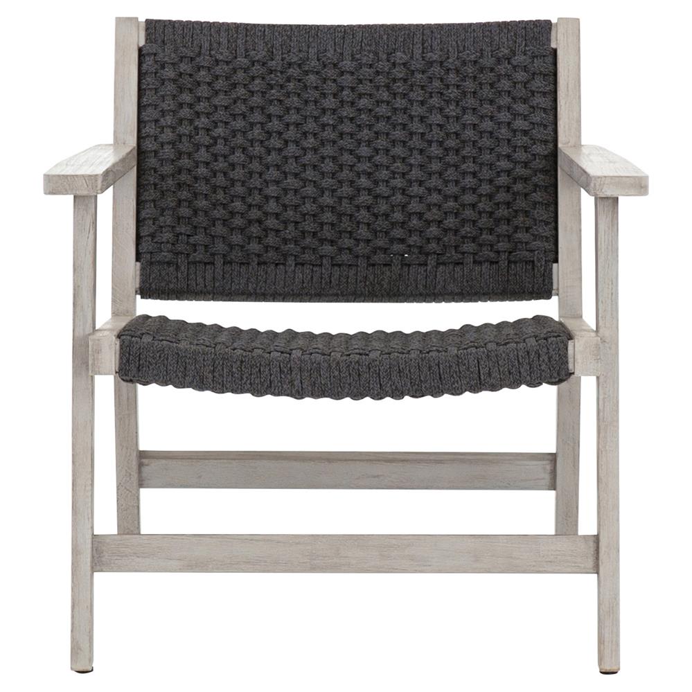 Dion Coastal Beach Dark Grey Woven Rope Weathered Teak Wood Outdoor Arm Chair|