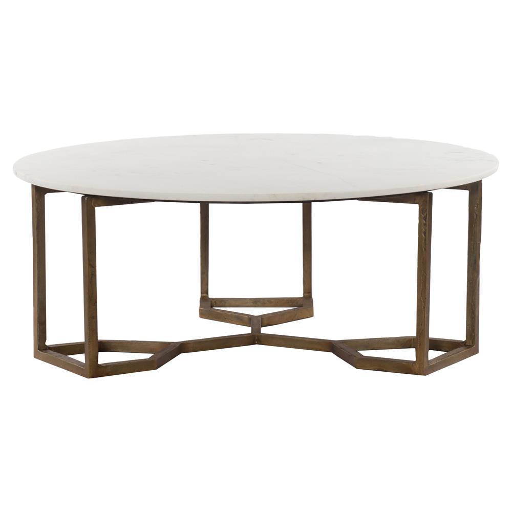 Zia Regency Geometric Gold Frame Round White Marble Top Round