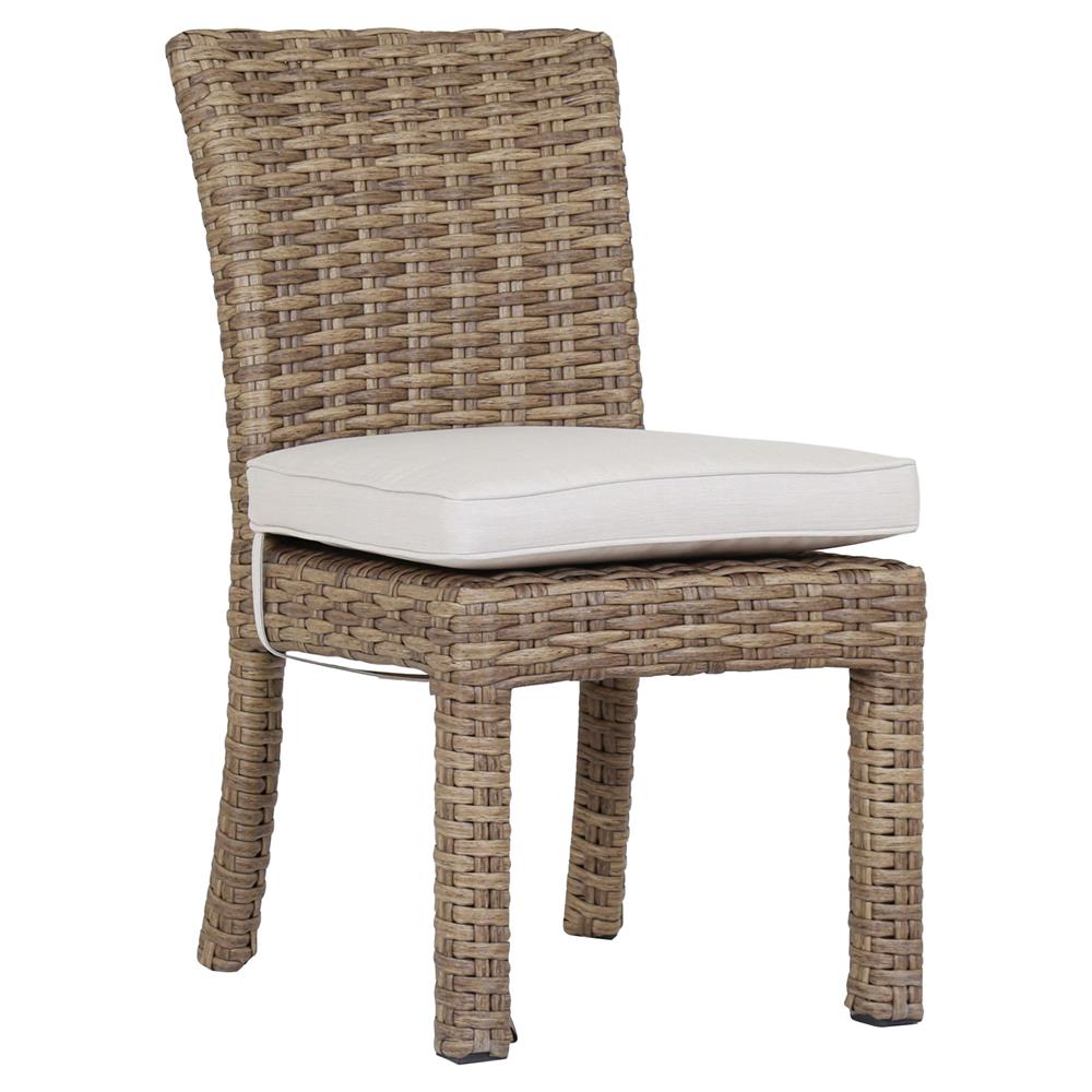 Aria Coastal Beige Cushion Brown Outdoor Dining Side Chair|