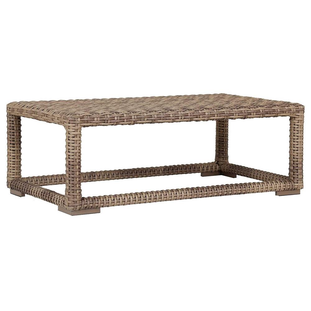 Aria Coastal Brown Woven Rattan Rectangular Outdoor Coffee Table|