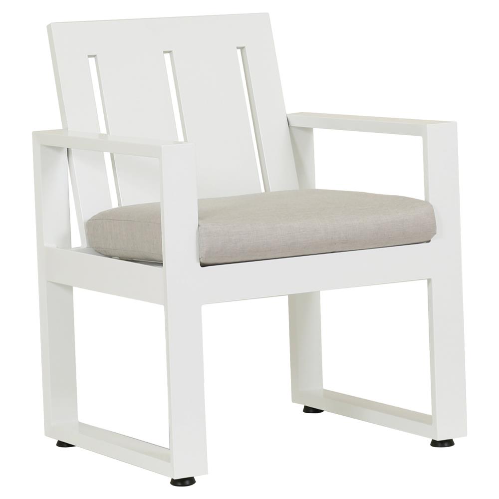 Roman Modern Grey Cushion White Metal Outdoor Dining Arm Chair|