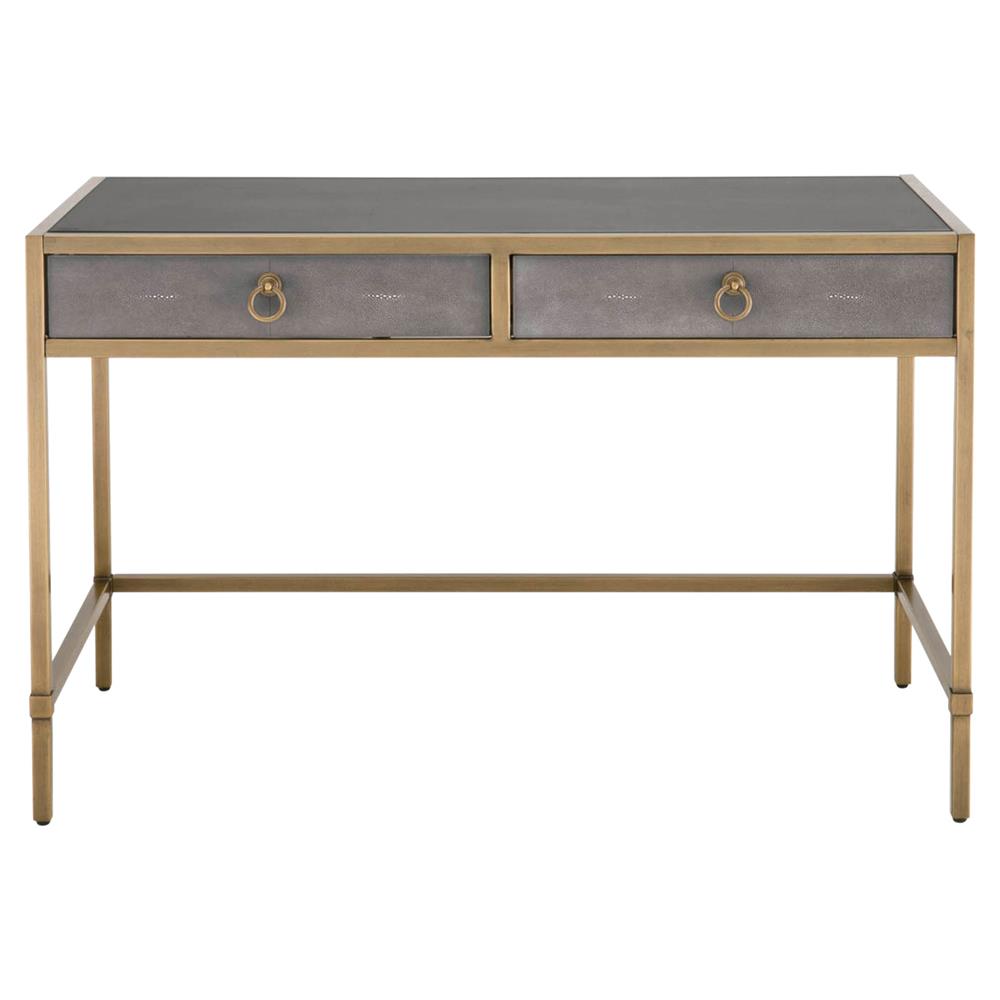 Simon Modern Classic Grey Shagreen Resin Brushed Gold Metal Desk|