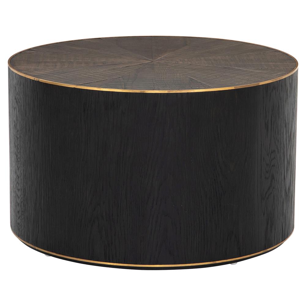 Primo Modern Polished Brass Accent Black Round Starburst Oak Round Coffee Table|