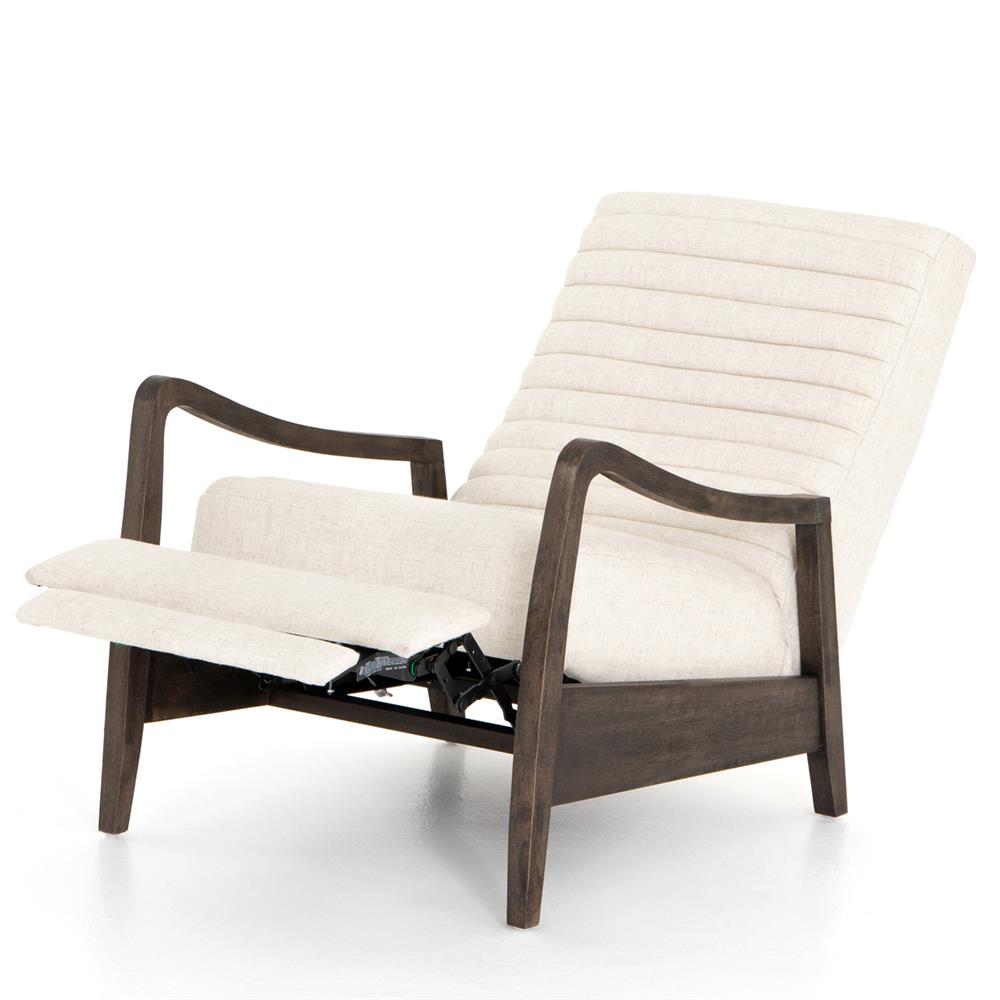 Amani Mid Century Beige Upholstered Brown Wood Tufted Recliner Arm Chair|