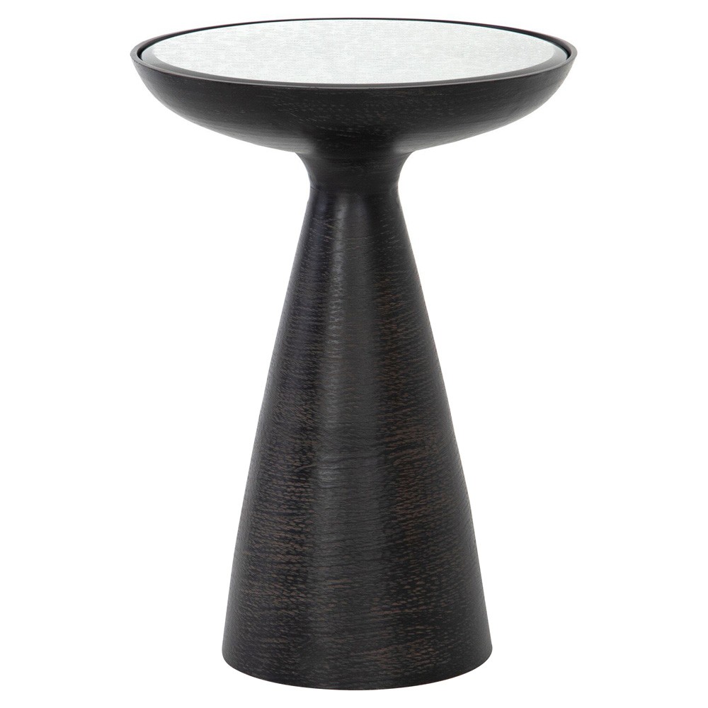 Lupe Industrial Loft Ash Glass Top Black Aluminum Pedestal Round Side End Table|