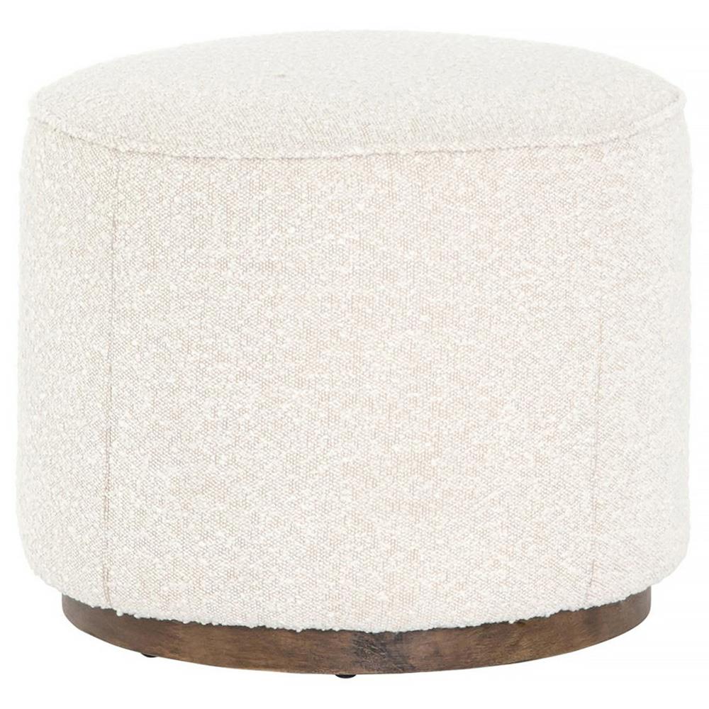 Leah Modern Classic Cream Performance Boucle Brown Wood Round Ottoman - 22"|