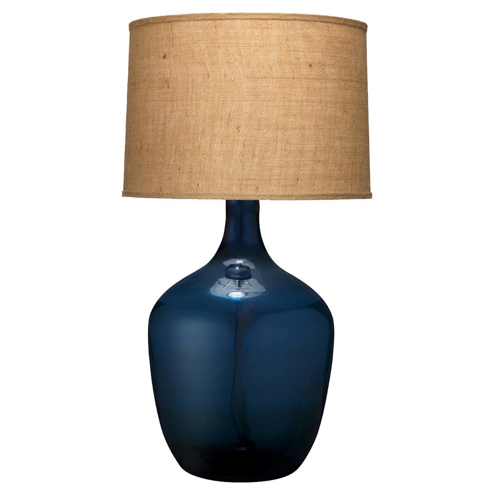 Nala Coastal Beach Natural Burlap Shade Navy Blue Glass Table Lamp - Main Image