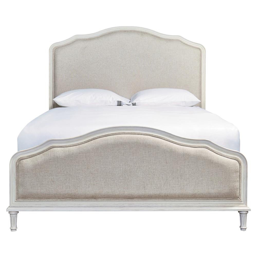 Zoe French Country Beige Upholstered White Wood Bed - Queen|
