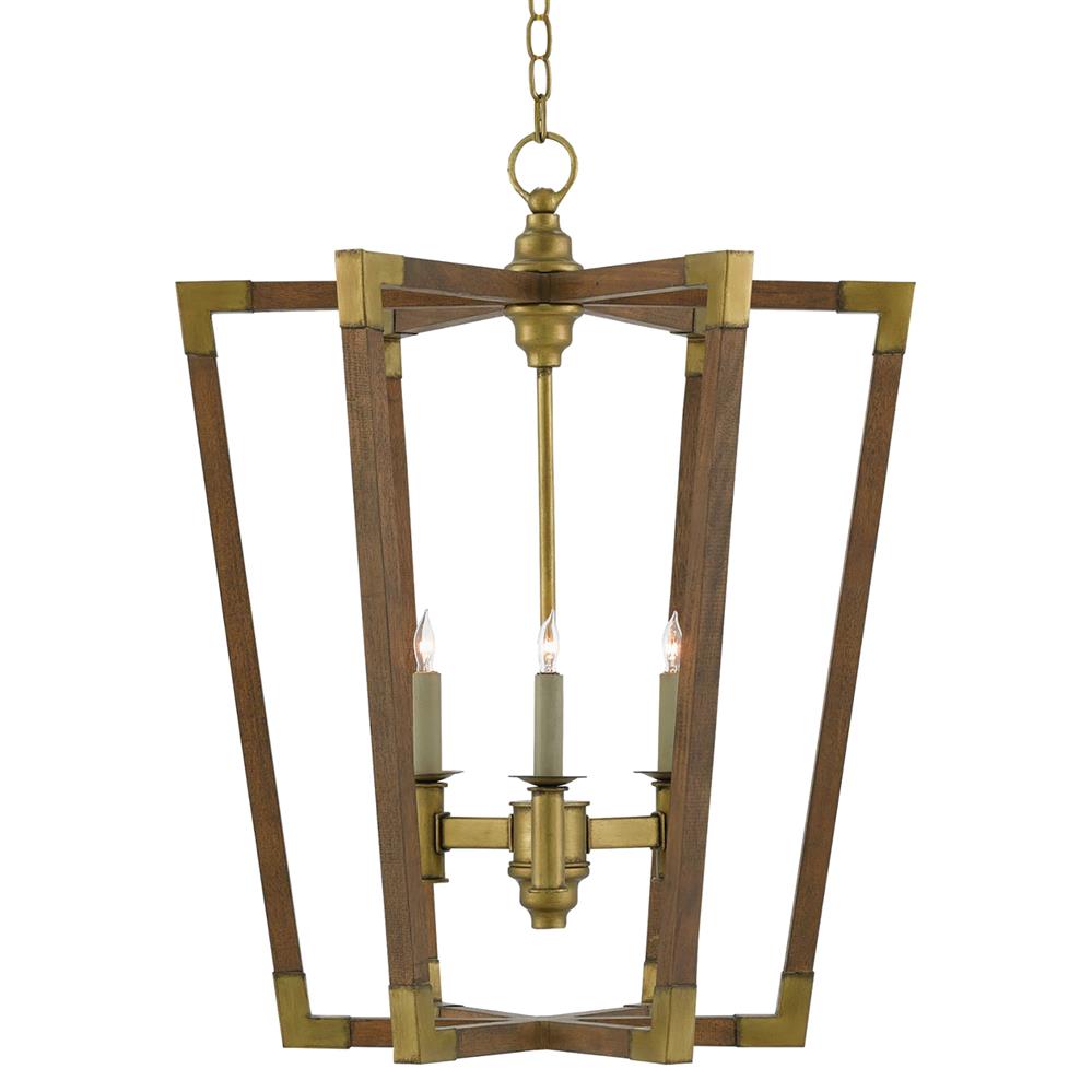 Aubrey Mid Century Modern Wood Brass Accent Lantern Pendant Medium