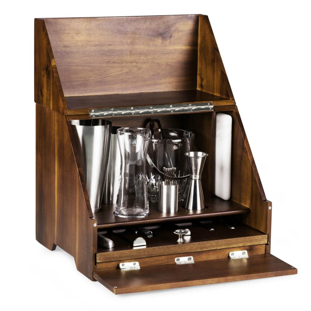James Modern Classic Acacia Wood Cocktail Bar Set Box|
