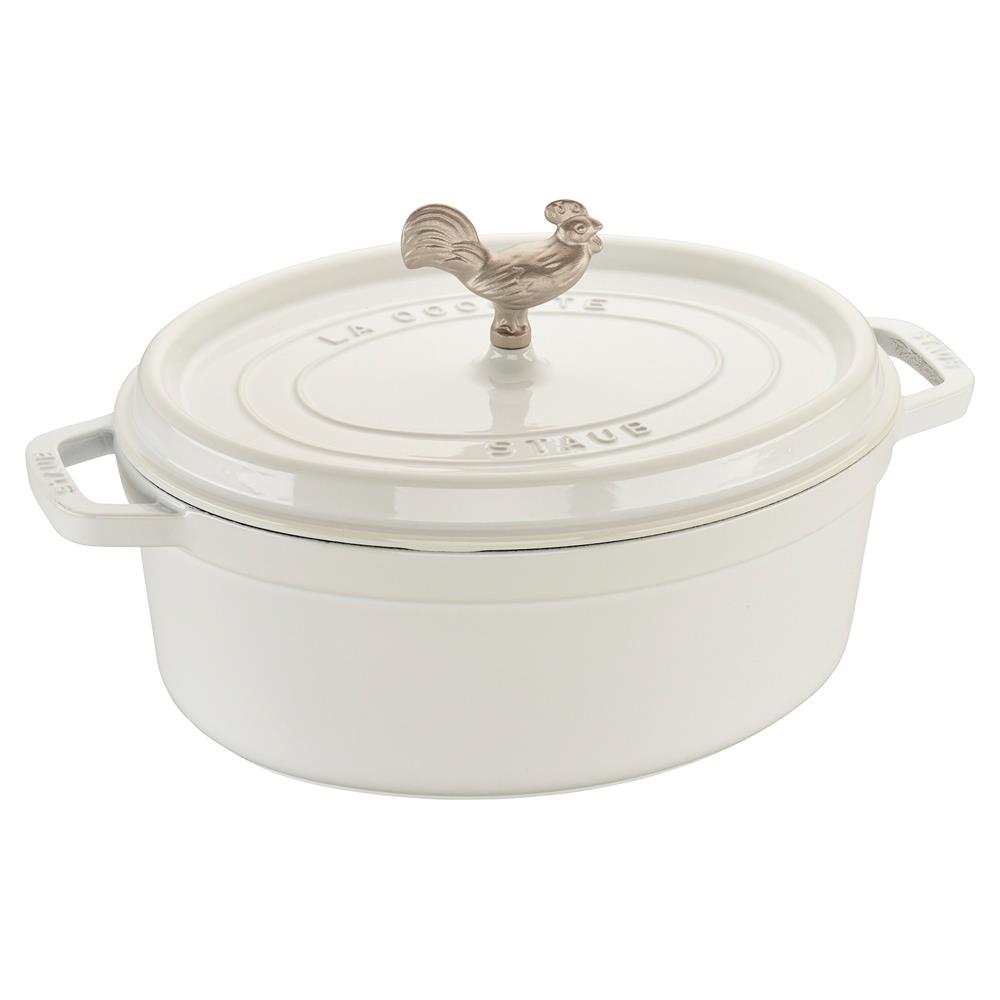 Staub White 5.8 Quart Cast Iron Oval Cocotte Pot|