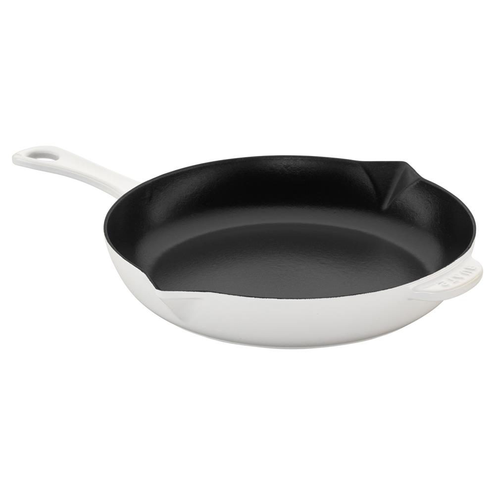 Staub White Cast Iron Frying Pan With Spout - 10"|