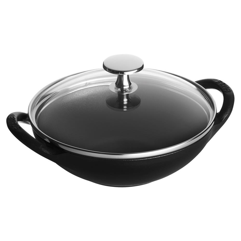 Staub Black Cast Iron Wok With Lid - 6.5 Inch|