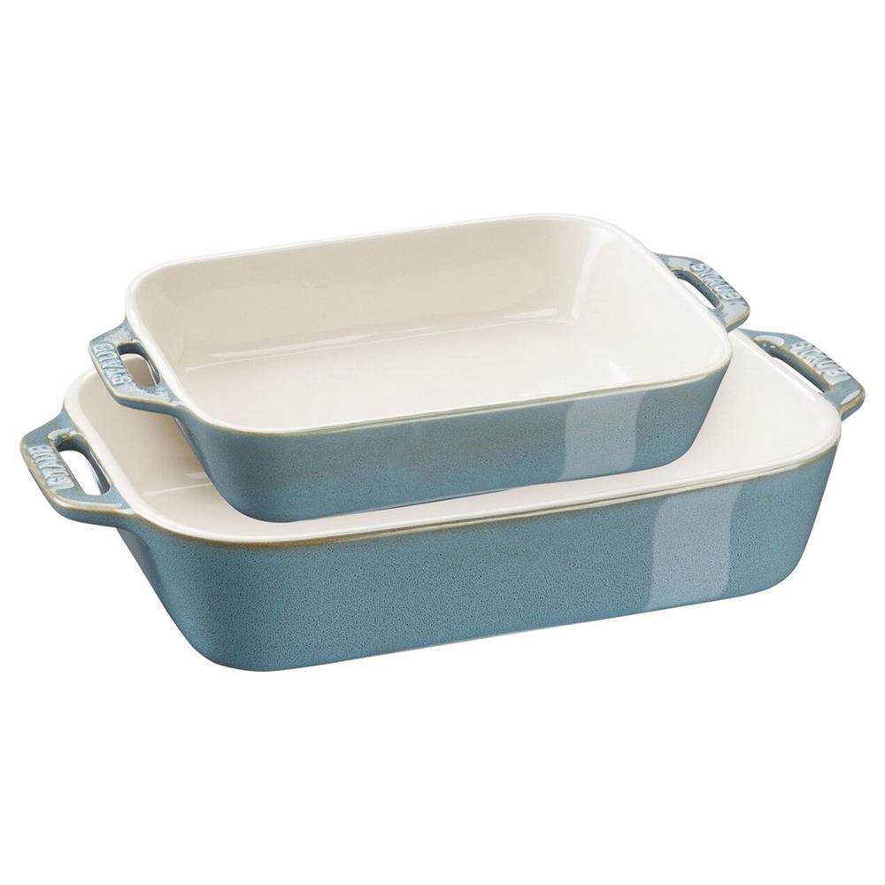 Staub Rustic Turquoise Ceramic Rectangular 2 Piece Bakeware Set|