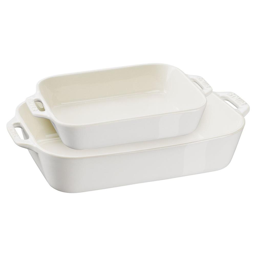 Staub Rustic Ivory Ceramic Rectangular 2 Piece Bakeware Set|