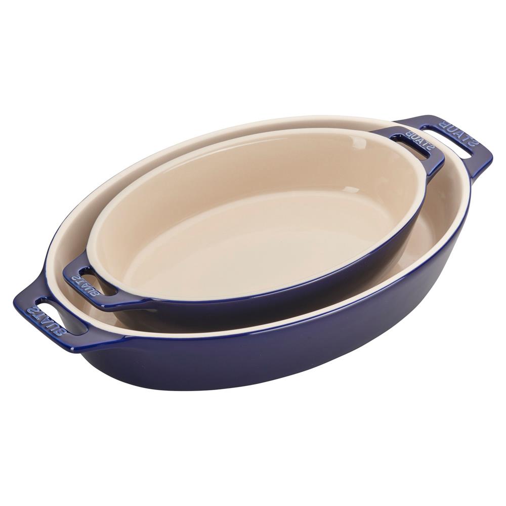Staub Dark Blue Ceramic Oval 2 Piece Bakeware Set|