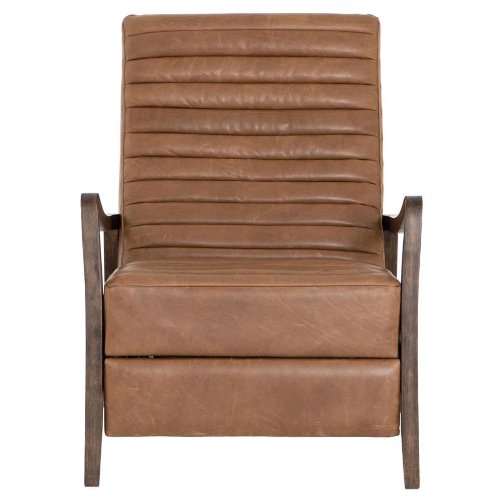Amani Mid Century Brown Leather Wood Tufted Recliner Arm Chair|