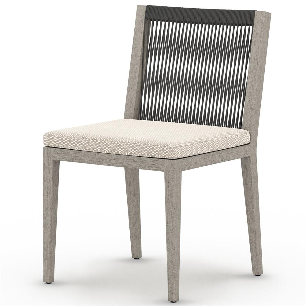 Cheryl Modern Beige Cushion Woven Grey Teak Wood Outdoor Dining Side Chair|