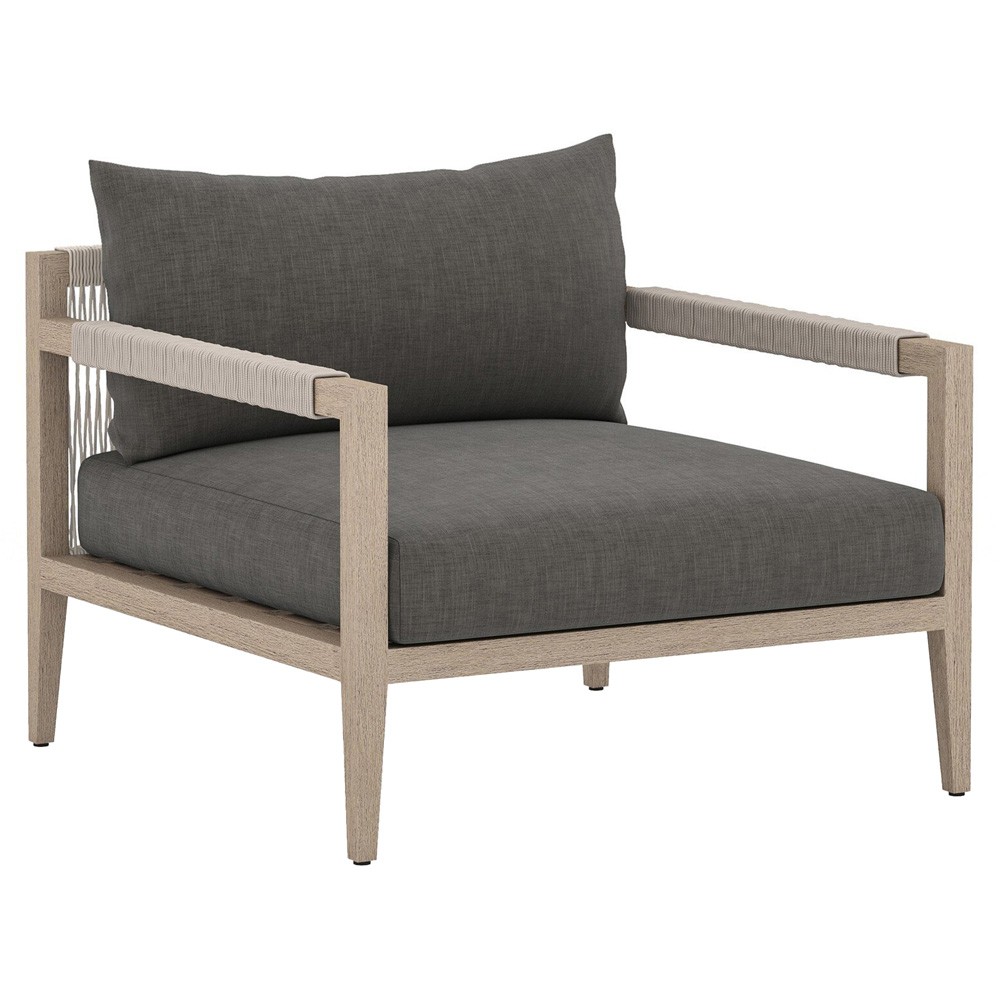 Cheryl Modern Black Cushion Natural Teak Wood Outdoor Arm Chair|