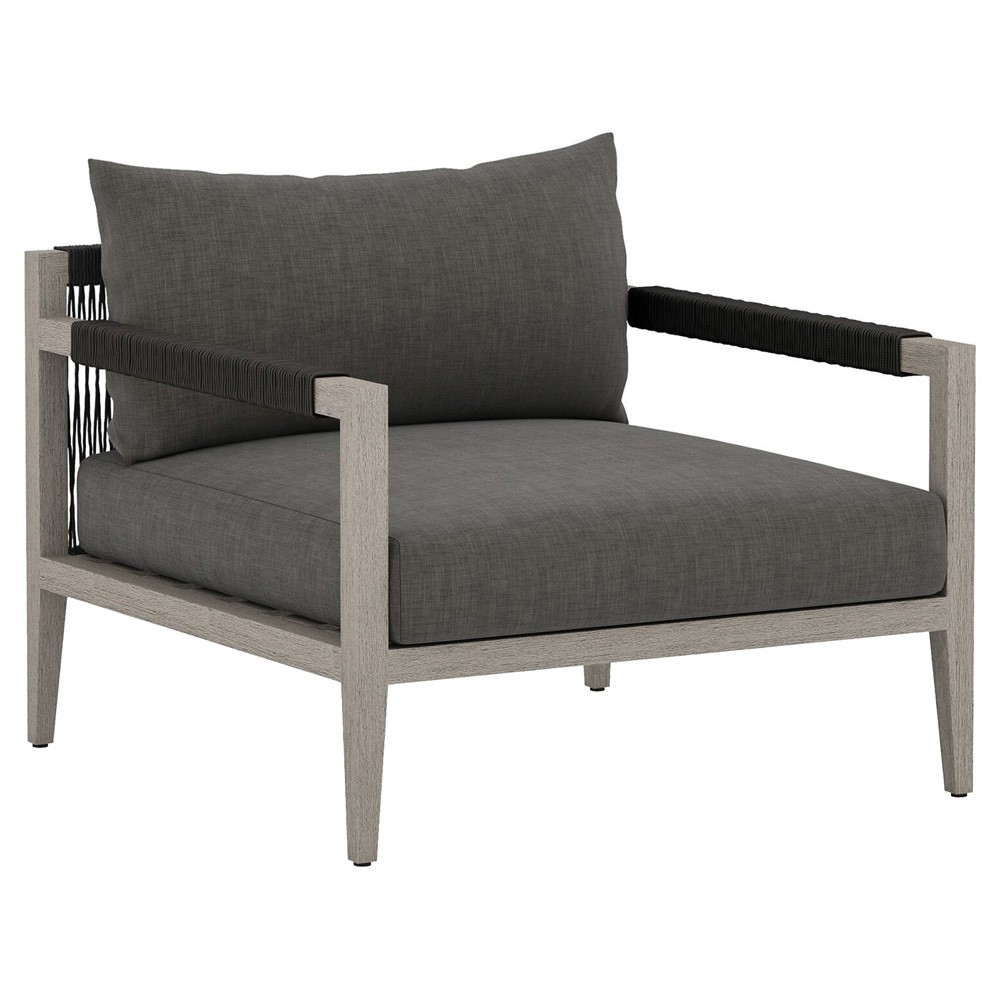 Cheryl Modern Black Cushion Grey Teak Wood Outdoor Arm Chair|