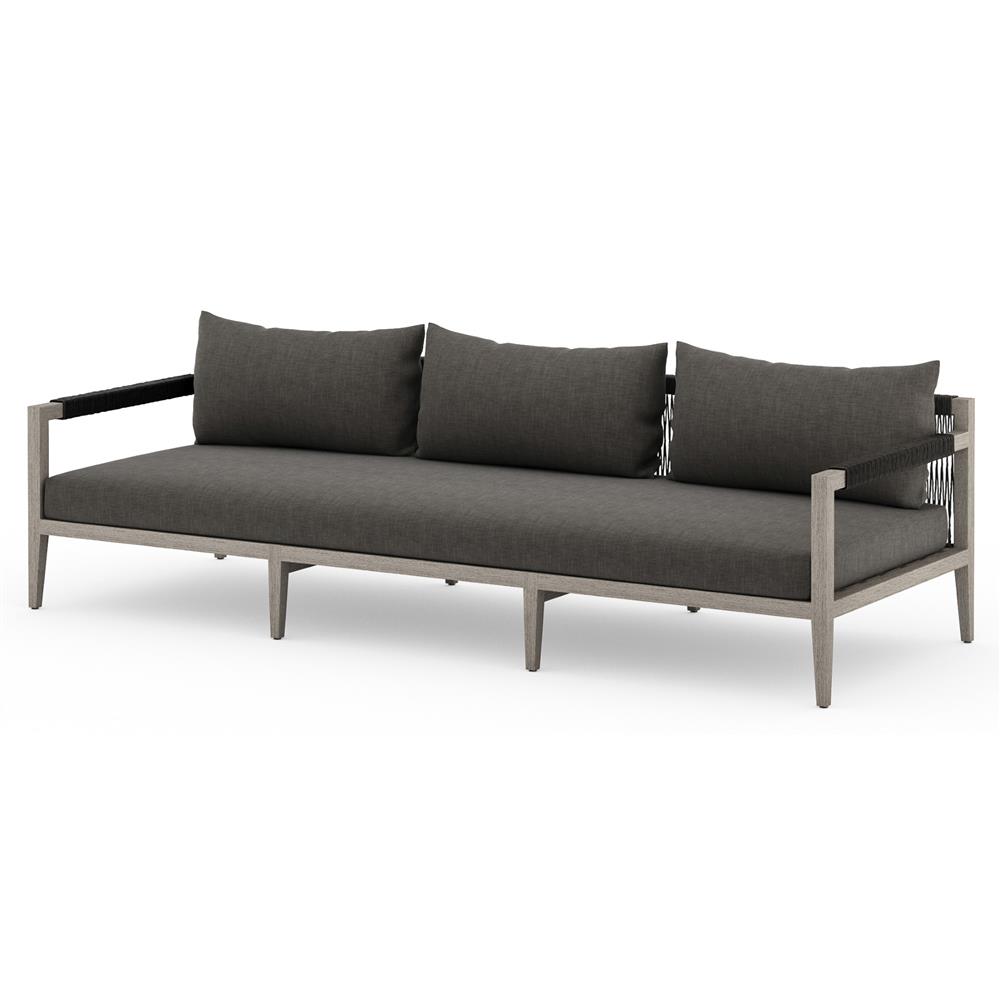 Cheryl Rustic Lodge Black Upholstered Grey Teak Outdoor Sofa - Large - 93"W|