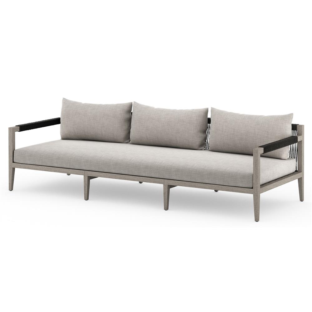 Cheryl Rustic Lodge Light Grey Upholstered Teak Wood Frame Outdoor Sofa - Large - 93"W|
