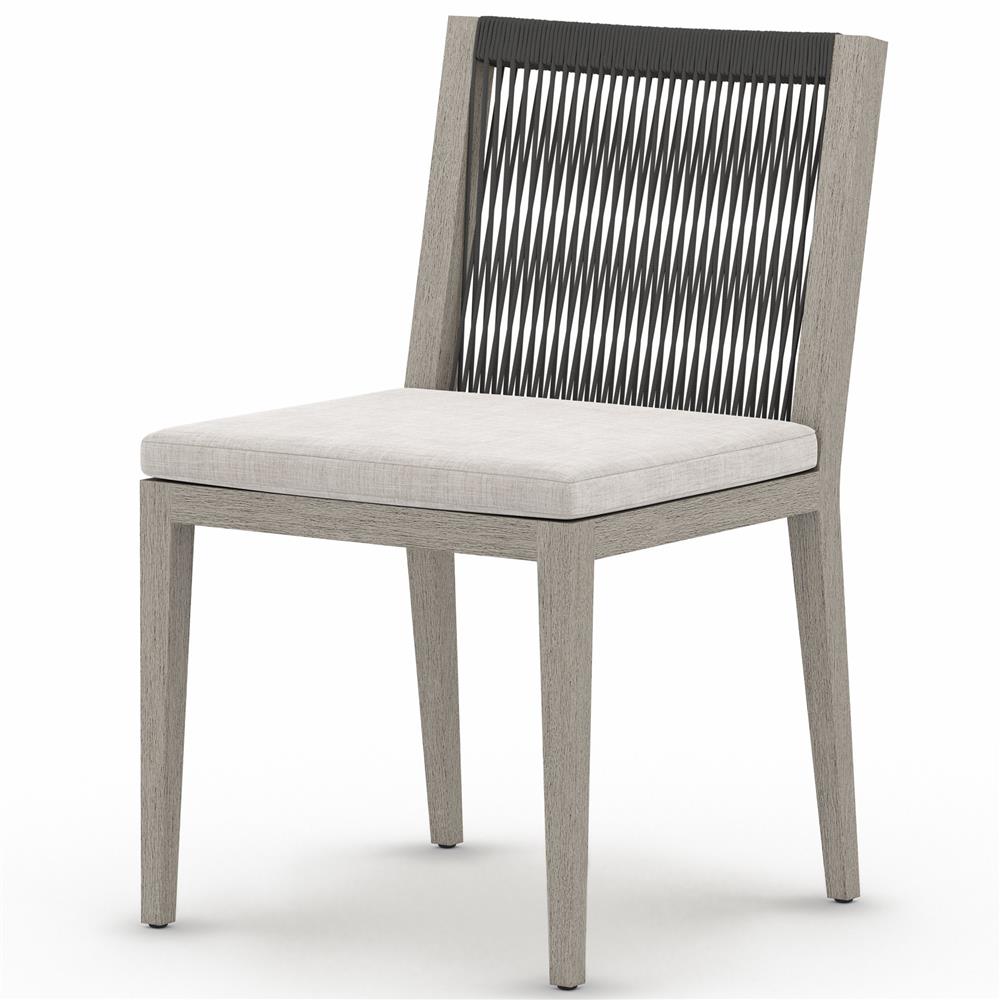Cheryl Modern Light Grey Cushion Woven Teak Wood Outdoor Dining Side Chair|