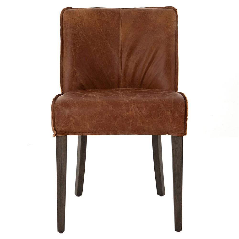 Liam Modern Classic Brown Leather Wood Dining Side Chair|