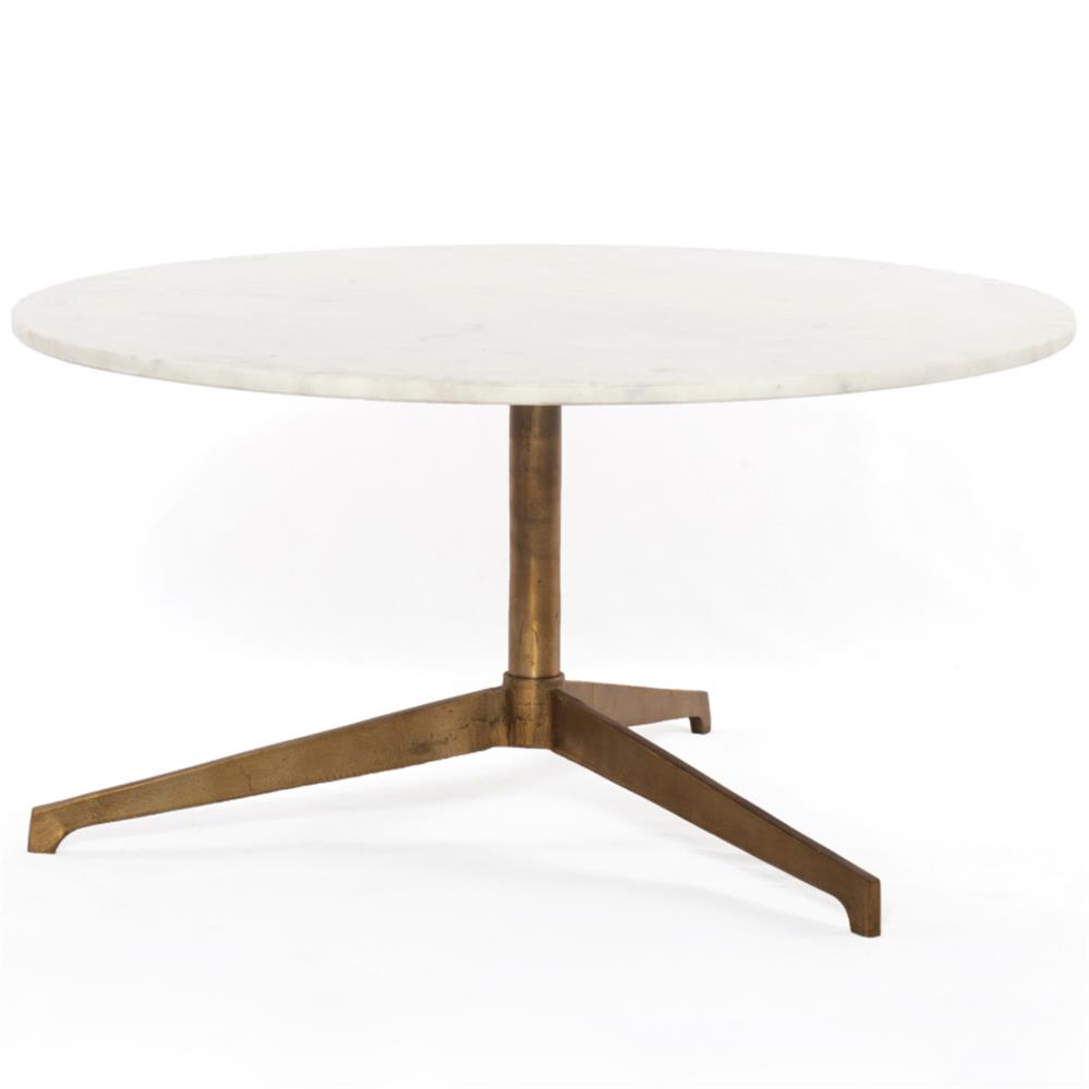 Parker Modern Classic White Marble Top Gold Aluminum Round Round Coffee Table|