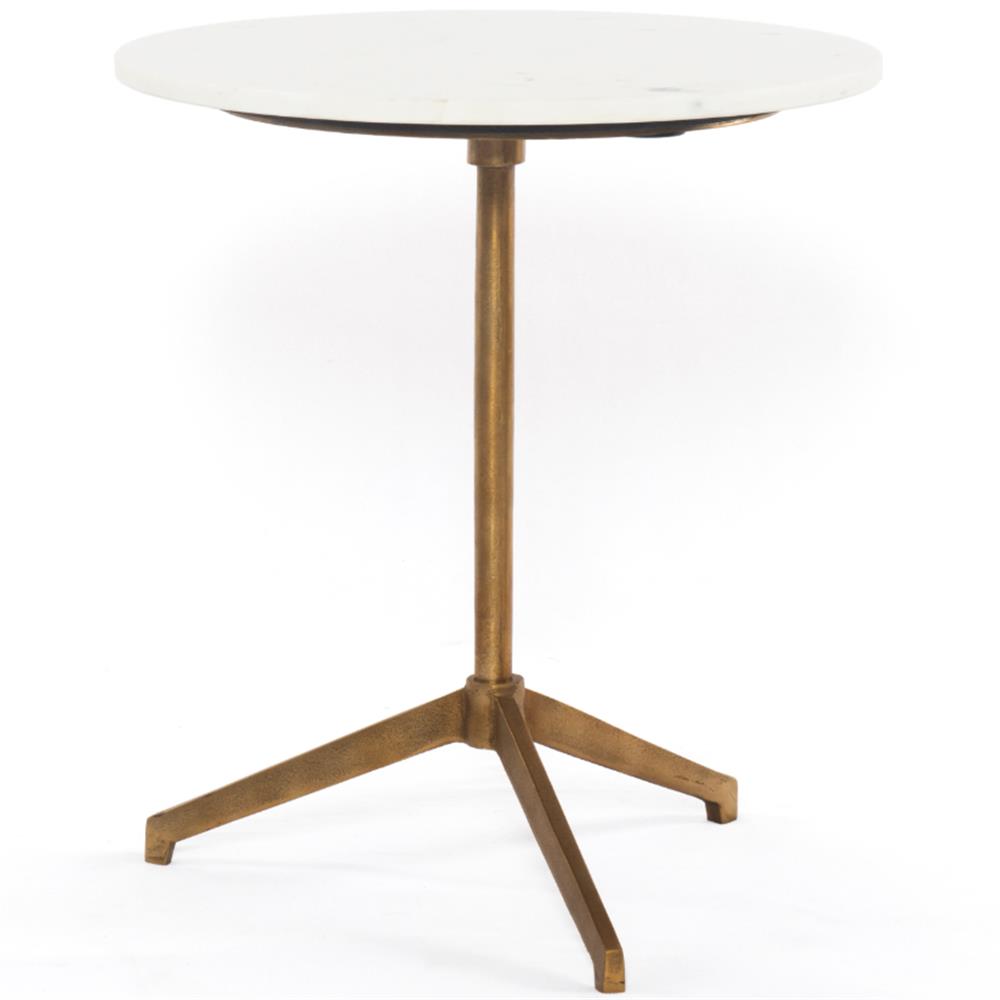 Parker Modern Classic White Marble Top Brass Aluminum Round Side End Table|