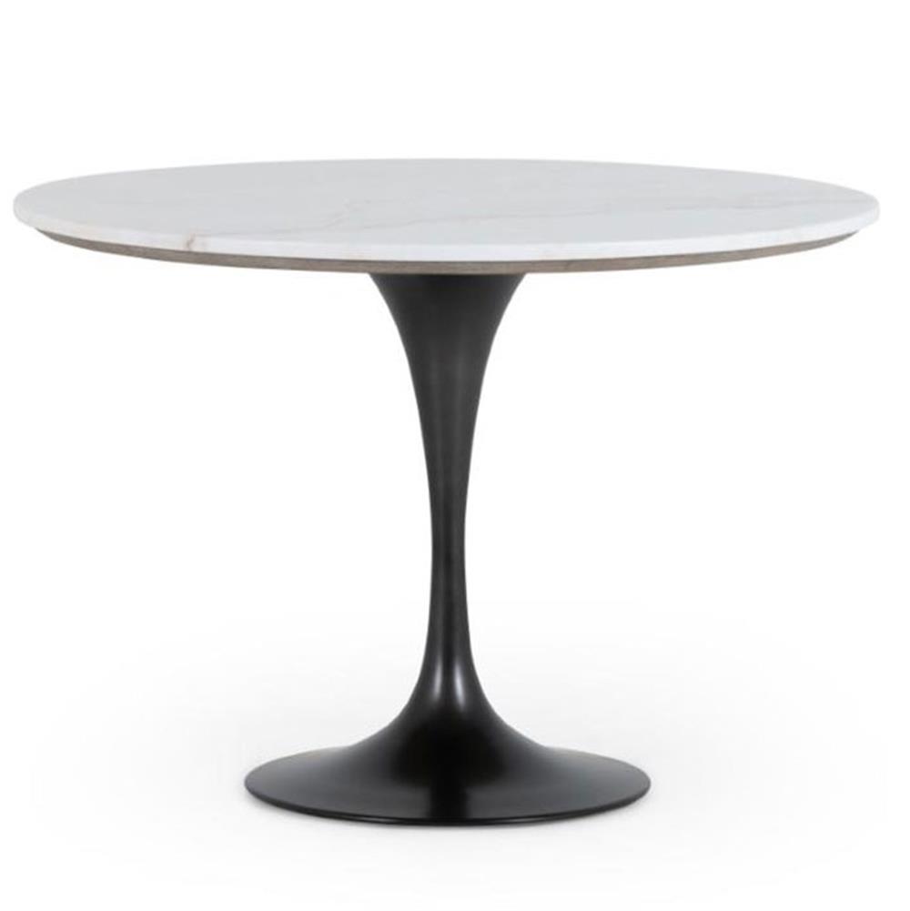 Perry Modern Classic White Marble Top Iron Round Dining Table - Small - 42"W|