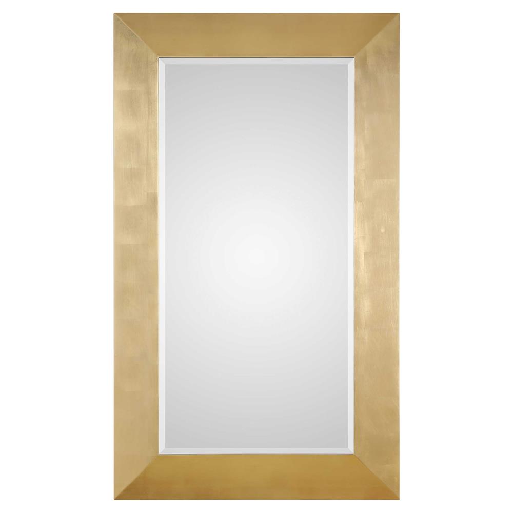 Amir Hollywood Regency Gold Leaf Beveled Frame Pine Wood Floor