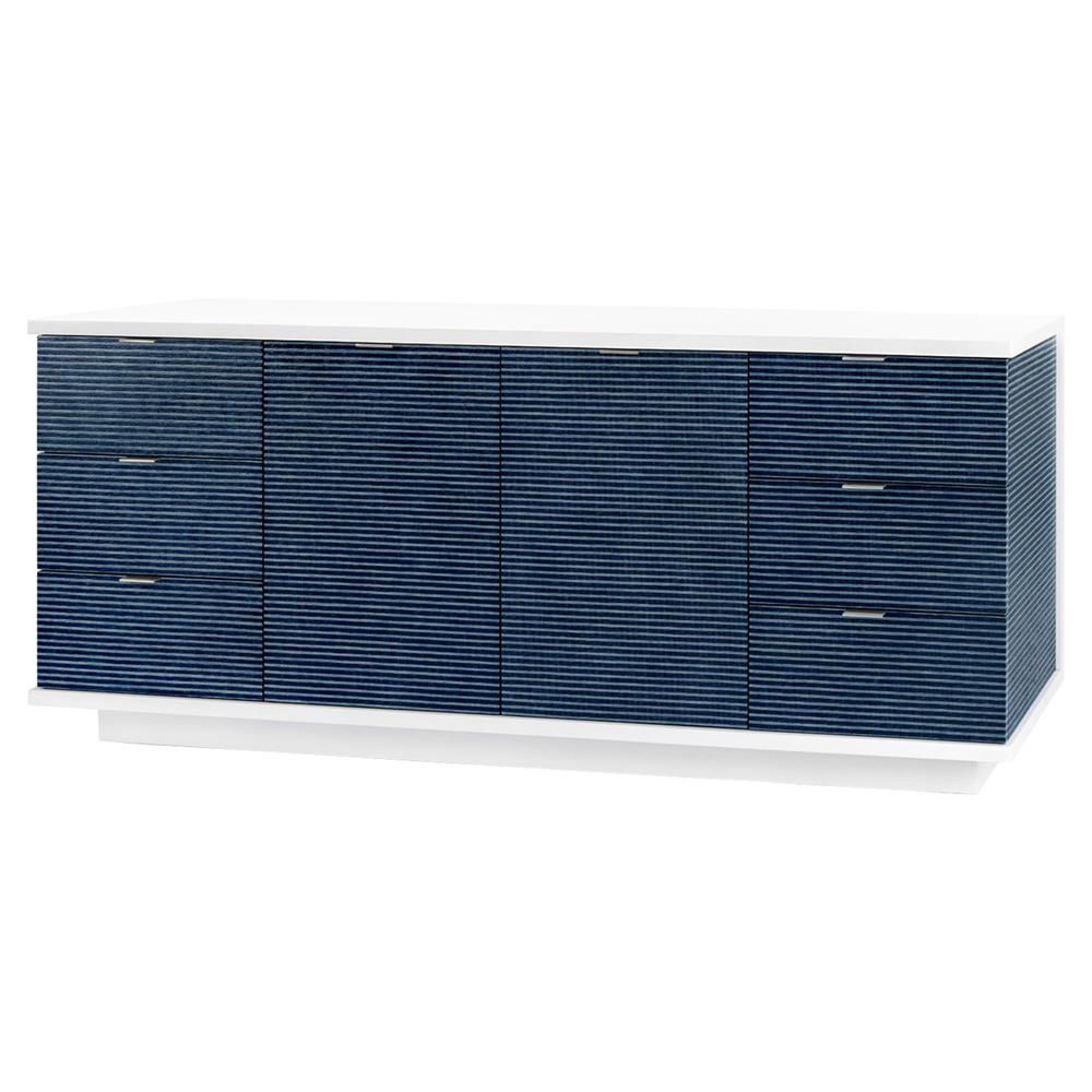 Cosmopolitan Modern Classic Blue Stripe Grasscloth Wood Sideboard|