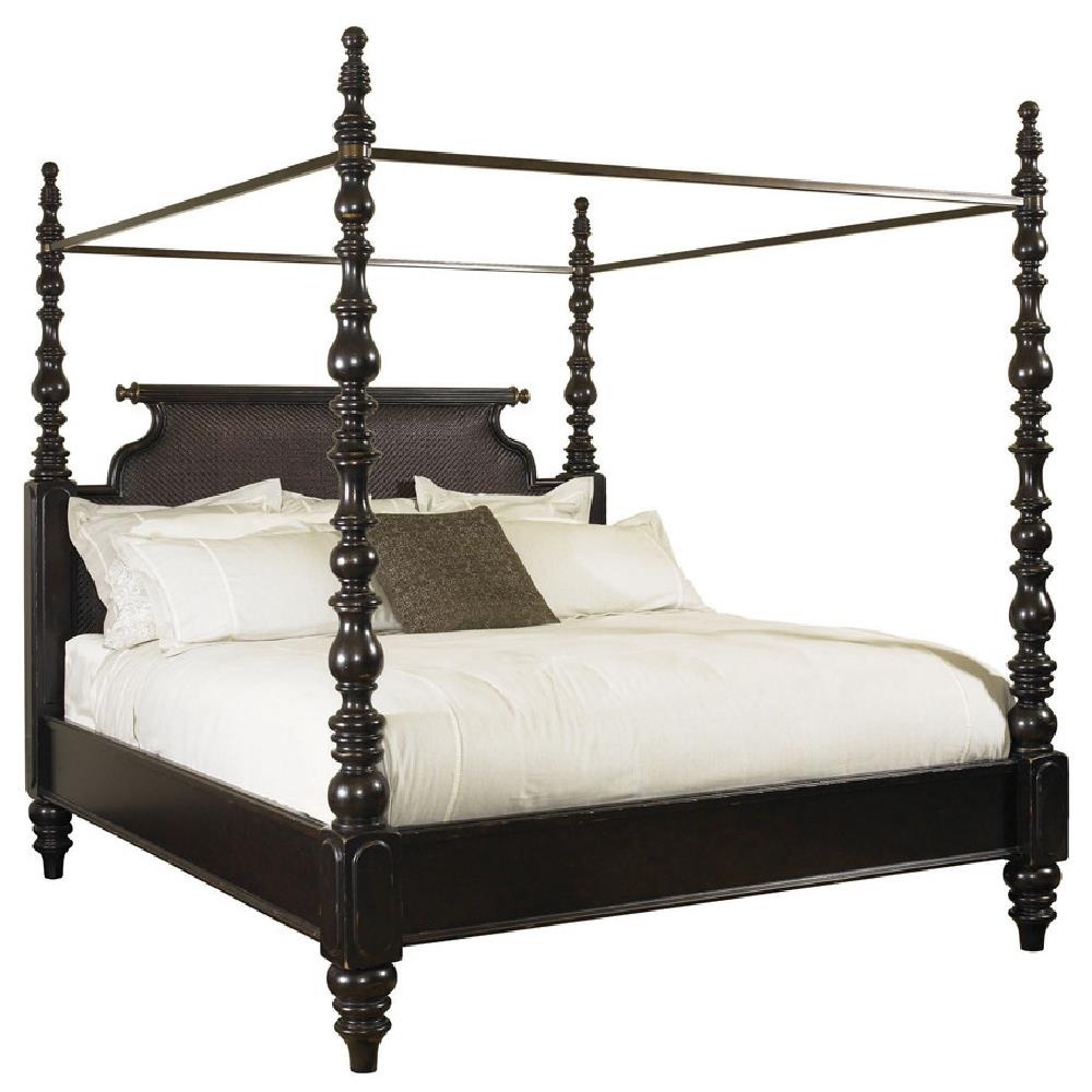 Sovereign French Country Dark Brown Turned Wood Canopy Bed - Queen|