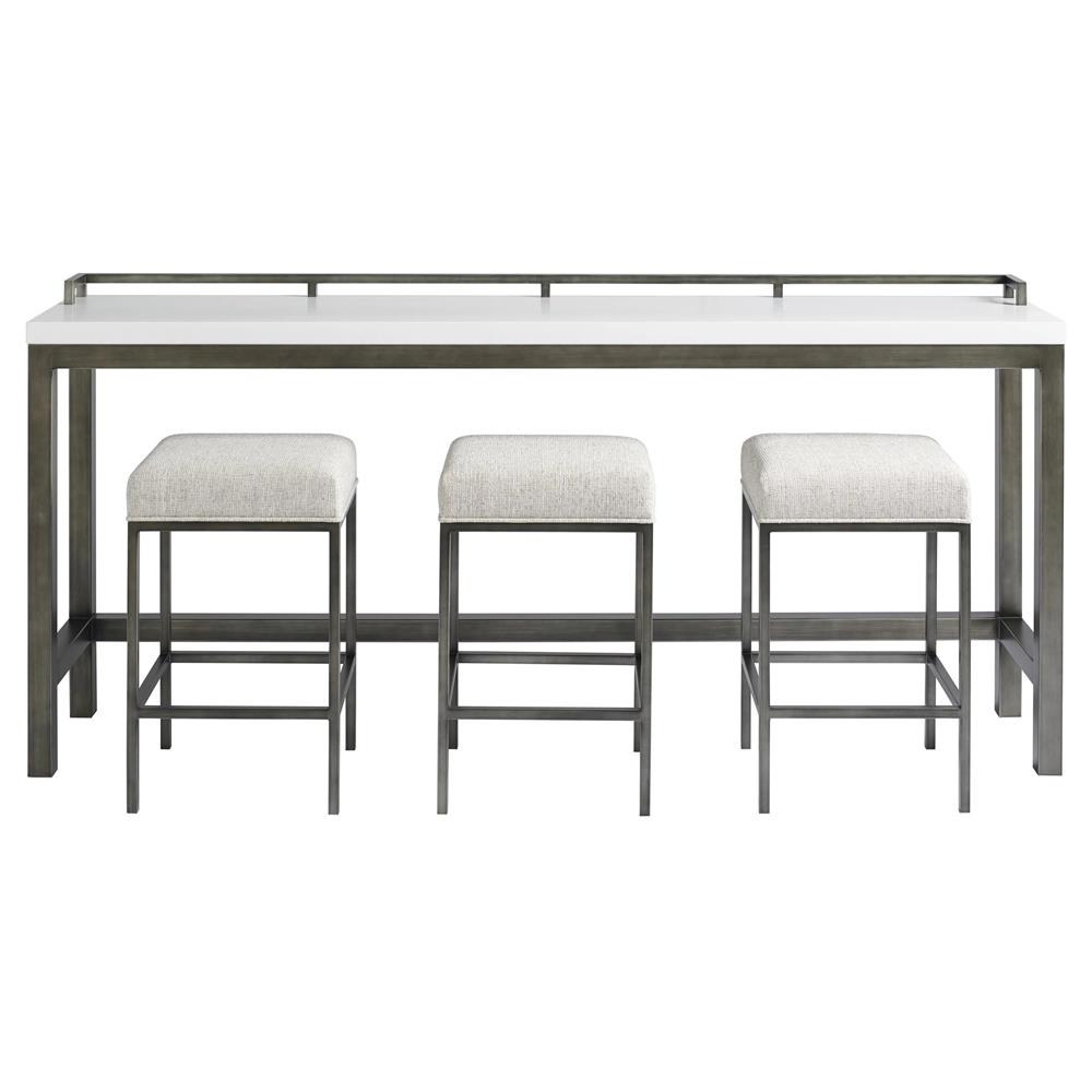 Karina White Wood Top Grey Frame Console Table With Performance Seat Stools - 82"W|