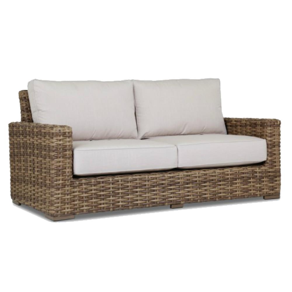 Aria Coastal Beige Cushion Brown Wicker 2 Seater Outdoor Sofa|