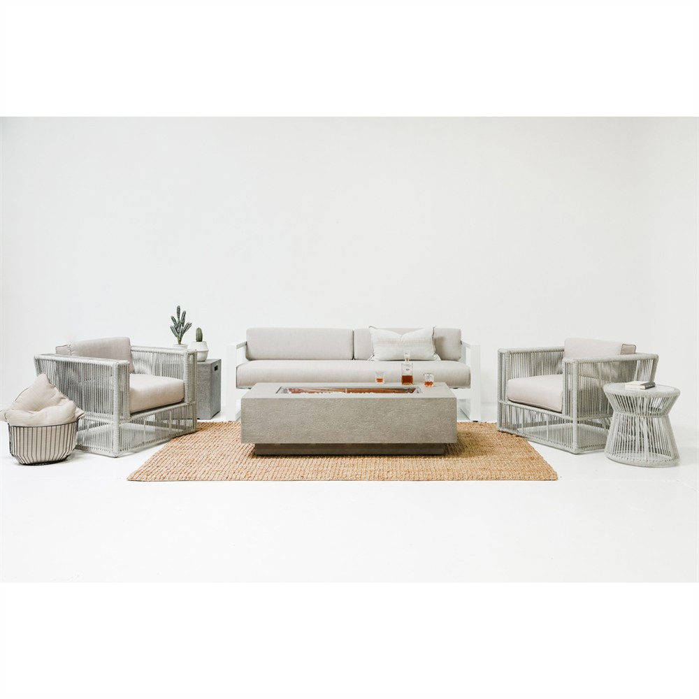 Mateo Coastal Marble Top Grey Rope Round Outdoor Side End Table|