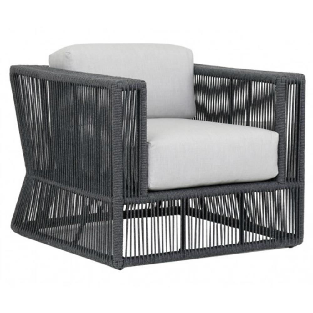 Levi Coastal Grey Cushion Black Woven Rope Outdoor Club Arm Chair|