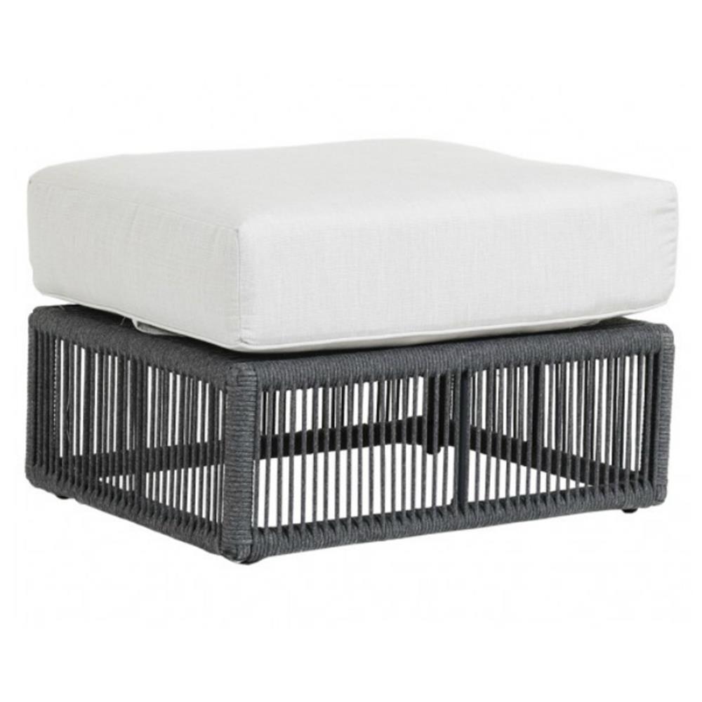 Levi Coastal Grey Cushion Black Woven Rope Outdoor Ottoman|