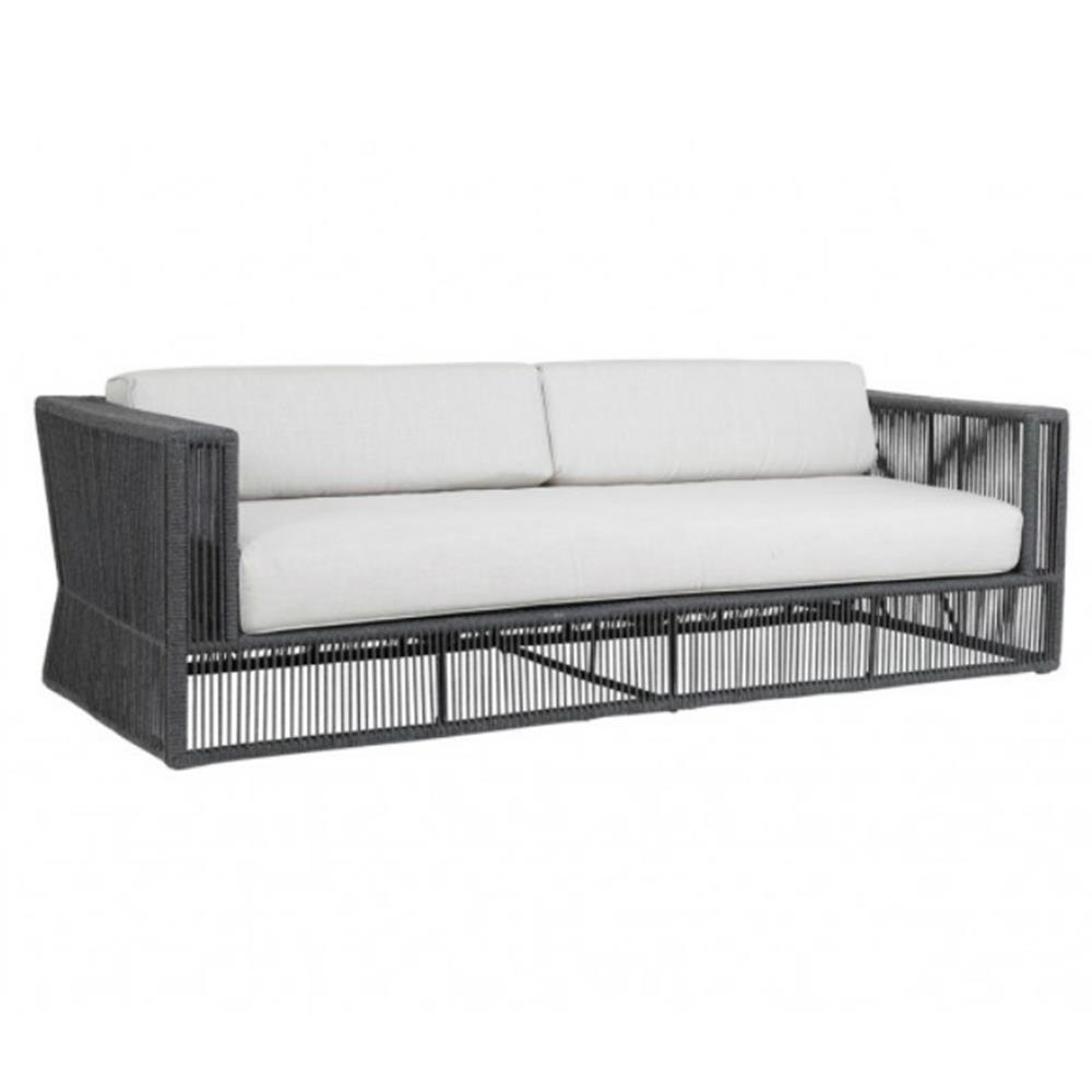 Levi Coastal Grey Cushion Black Woven Rope Outdoor Sofa|