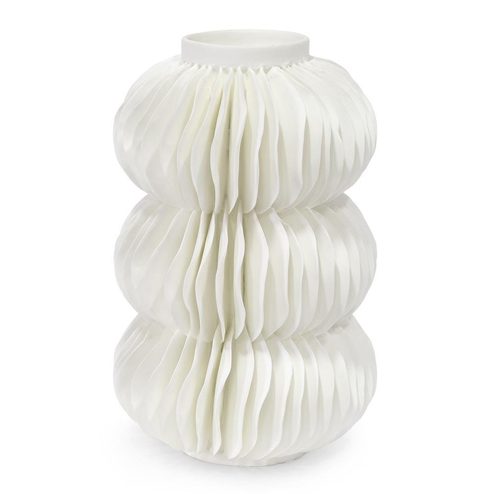 Palecek Antilles Coastal Beach White Porcelain Stacked Decorative Vase|
