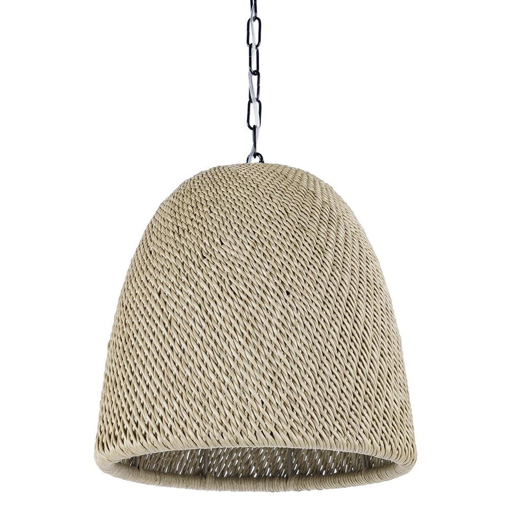 Palecek Augustine Coastal Beach Natural Brown Wicker Outdoor Cone Pendant|