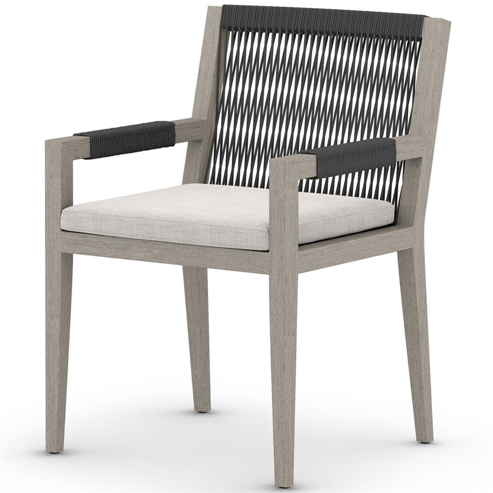 Cheryl Modern Light Grey Cushion Woven Grey Teak Outdoor Dining Arm Chair|