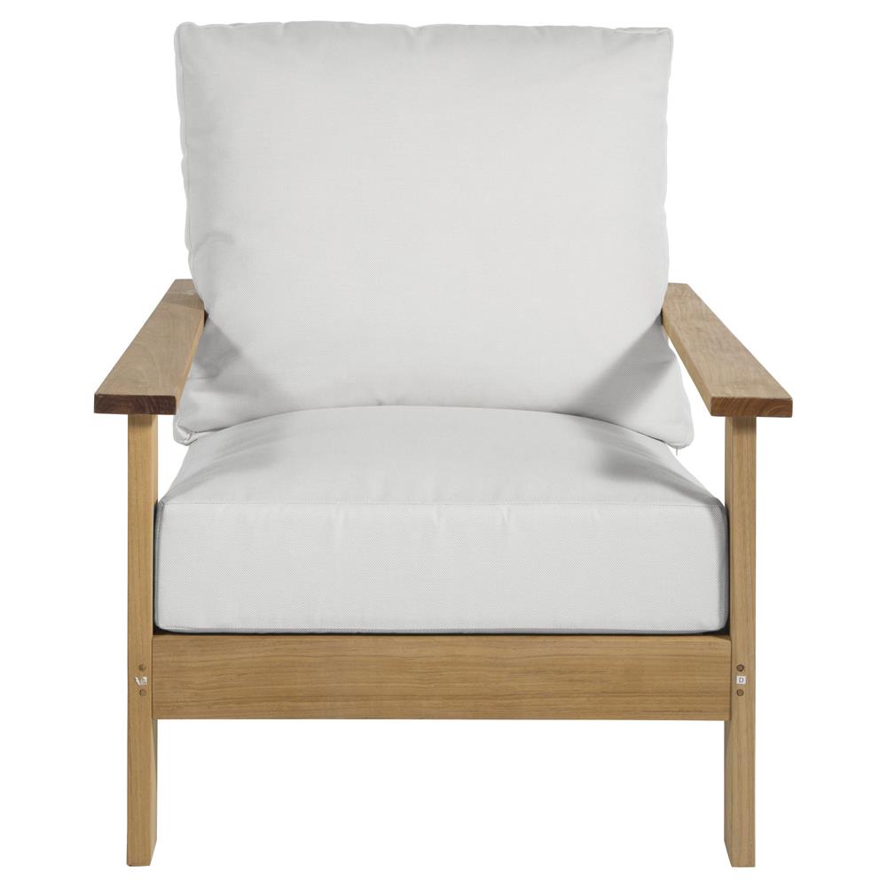 Ashland Modern White Cushion Natural Teak Outdoor Lounge Chair|