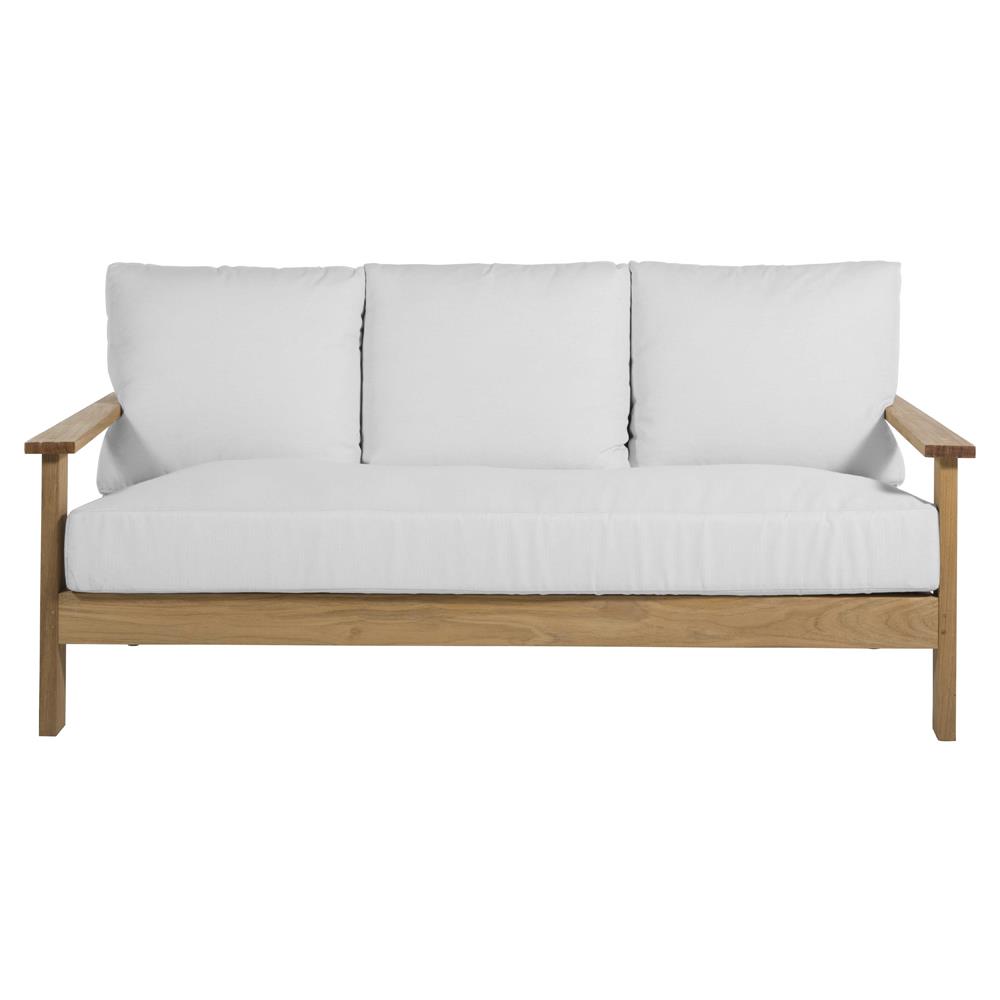 Ashland Modern White Cushion Natural Teak Outdoor Sofa - 73.13"|