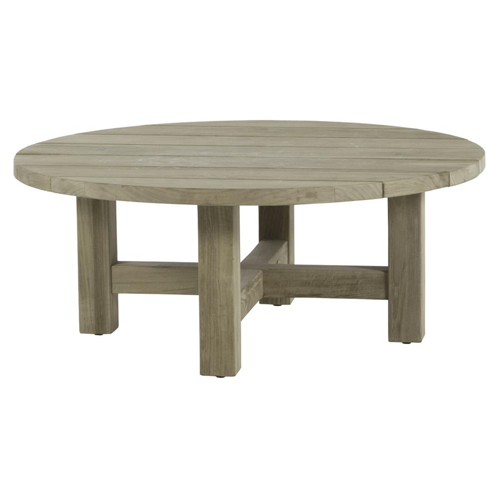 Croquet Coastal Oyster Grey Teak Wood Round Outdoor Coffee Table|