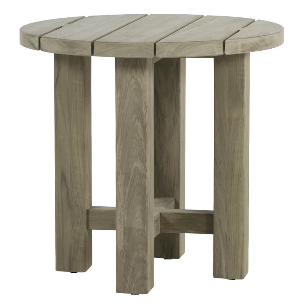 Croquet Coastal Oyster Grey Teak Round Outdoor Side End Table|