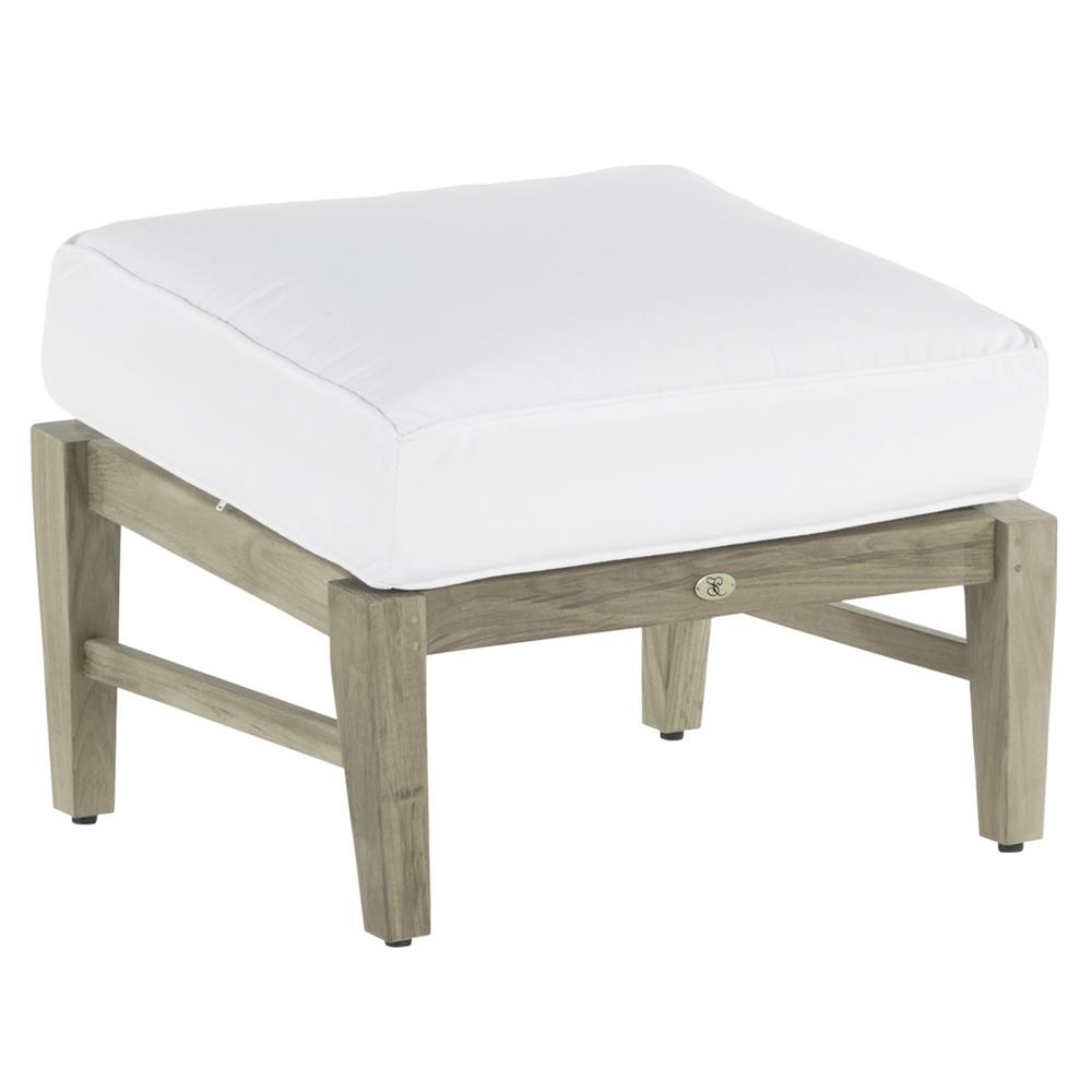 Croquet Coastal Oyster Grey Teak White Cushion Outdoor Ottoman|