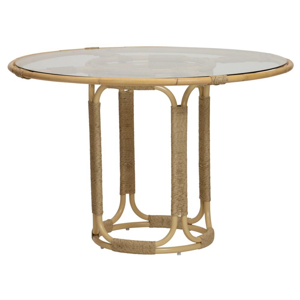Rina Coastal Beach Natural Rattan Glass Dining Table - 47"|